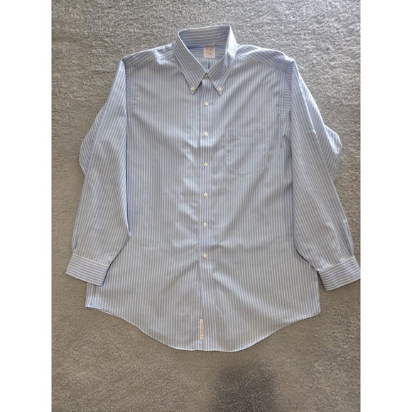 Brooks Brothers Shirt Mens 16.5 Blue Striped Traditional Non-Iron Button Down - Picture 2 of 6